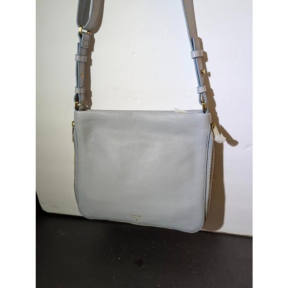 Fossil Preston Small Expandable Crossbody Bag Pastel Blue Leather NWT Travel